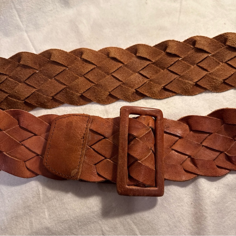 Hollister Women's Braided Leather Belt M/L Brown Boho Western Casual Wide Accent